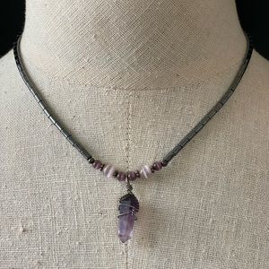 HEMATITE AND AMETHYST NECKLACE AND EARRINGS